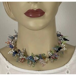 Unusual Vtg Murano Handwired Colorful Pointy Spiked Glass Cluster Necklace 16.5”